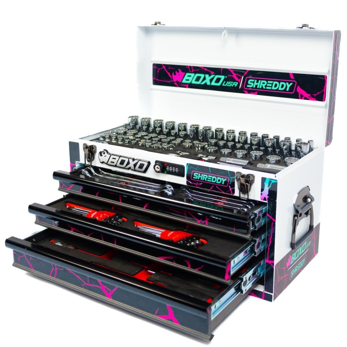G Reddy Box Motobox 3-Drawers | CRACKED ShreddyBox 103-Piece metric Toolbox
